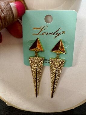 Gold Crystal Geometric Drop Earrings